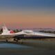 NASAs-X-59-quiet-supersonic-research-aircraft-outside-Lockheed-Martin-Skunk-Works-facility